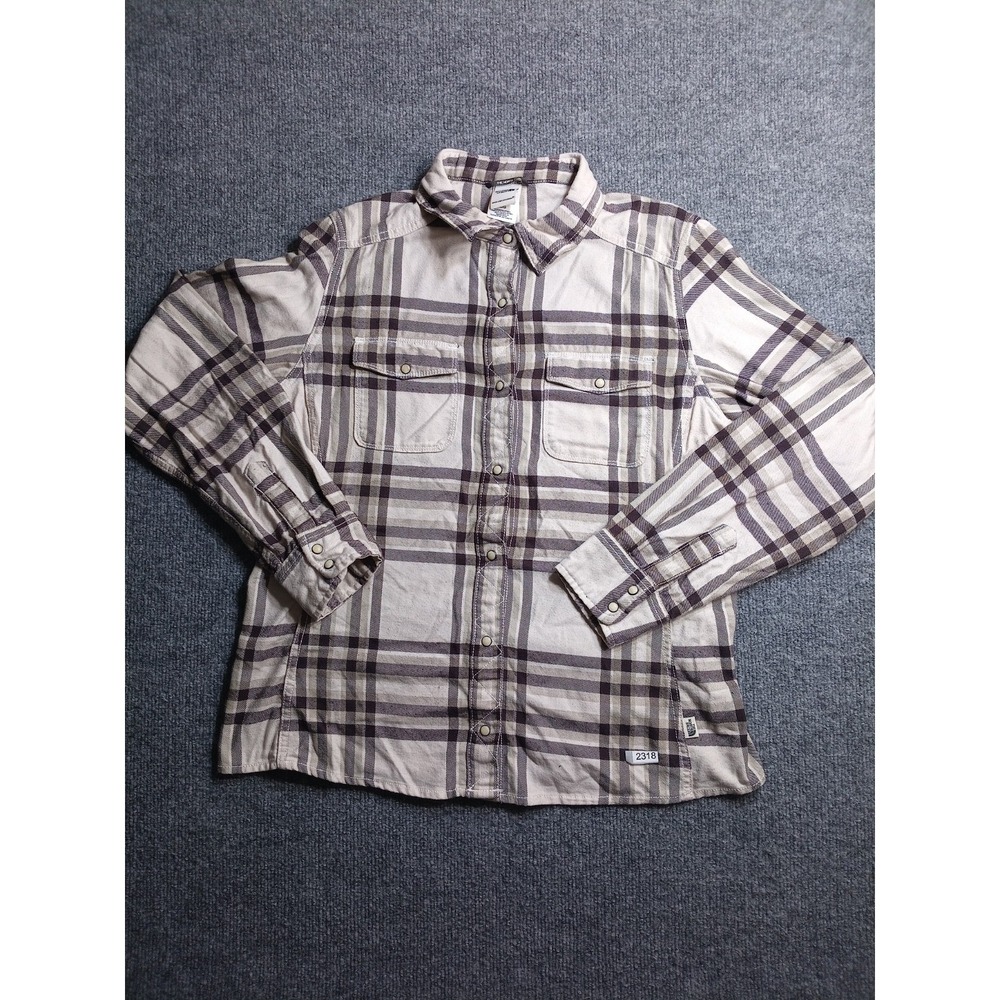 The North Face Women's L Plaid Flannel Snap Front Shirt Purple Cream Outdoors